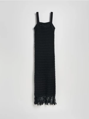Reserved - Długa narzutka plażowa z frędzlami - czarny