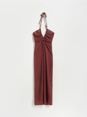 Reserved - Długa narzutka plażowa z koralikami - bordowy