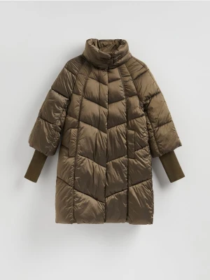 Reserved - Długa pikowana kurtka - oliwkowy