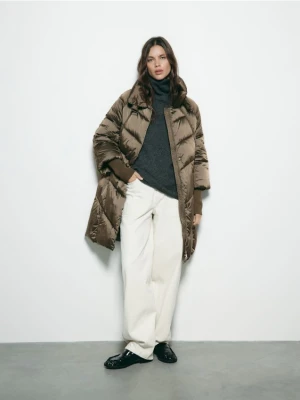 Reserved - Długa pikowana kurtka - oliwkowy