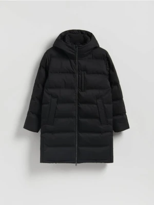 Reserved - Długa pikowana kurtka z kapturem - czarny