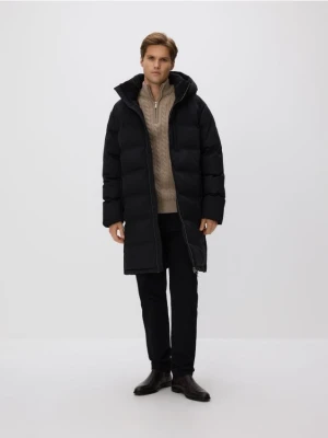 Reserved - Długa pikowana kurtka z kapturem - czarny