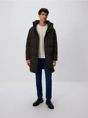 Reserved - Długa puchowa kurtka z dodatkiem Sorony - zielony