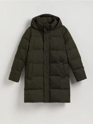 Reserved - Długa puchowa kurtka z dodatkiem Sorony - zielony