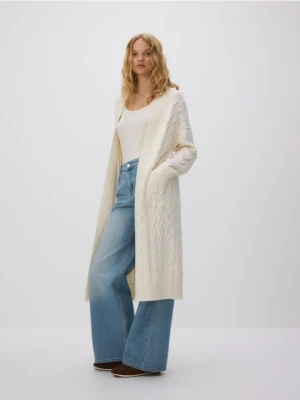 Reserved - Długi kardigan z wiskozą - kremowy
