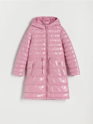 Reserved - Długi pikowany płaszcz - fioletowy