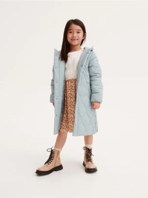 Reserved - Długi pikowany płaszcz - jasnozielony