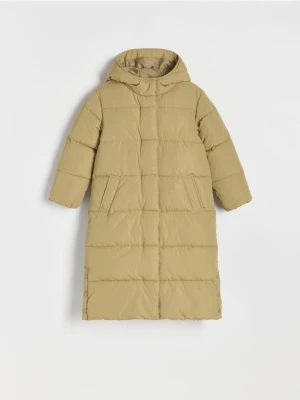 Reserved - Długi pikowany płaszcz - oliwkowy