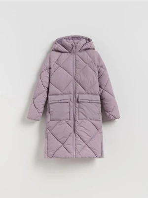 Zdjęcie produktu Reserved - Długi pikowany płaszcz z kapturem - lawendowy