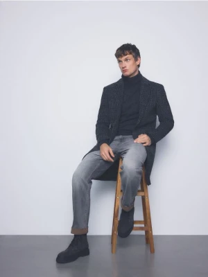 Zdjęcie produktu Reserved - Długi płaszcz w kratę - ciemnoszary