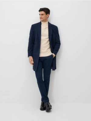 Reserved - Długi płaszcz w kratę - granatowy