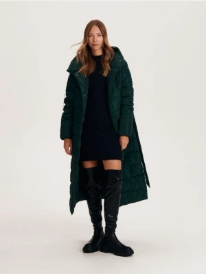 Reserved - Długi płaszcz z kapturem - zielony