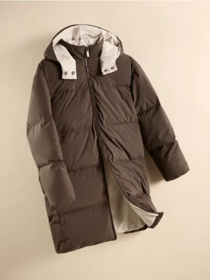 Reserved - Długi płaszcz z puchem - ciemnobrązowy