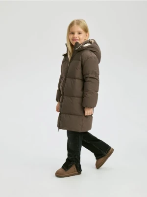 Reserved - Długi płaszcz z puchem - ciemnobrązowy