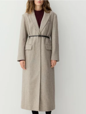Zdjęcie produktu Reserved - Długi płaszcz z wełną - beżowy