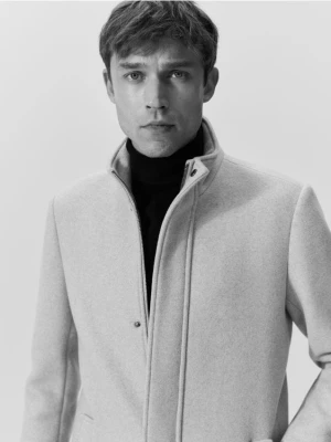 Reserved - Długi płaszcz z wełną - beżowy