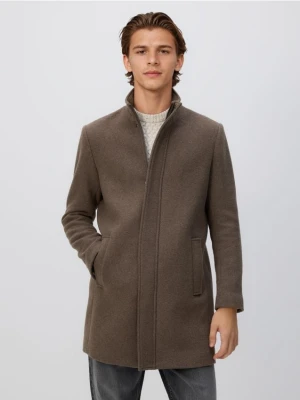 Reserved - Długi płaszcz z wełną - brązowy