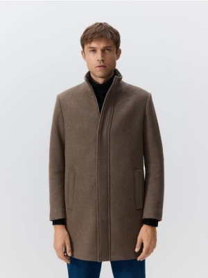 Reserved - Długi płaszcz z wełną - brązowy