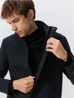 Reserved - Długi płaszcz z wełną - czarny