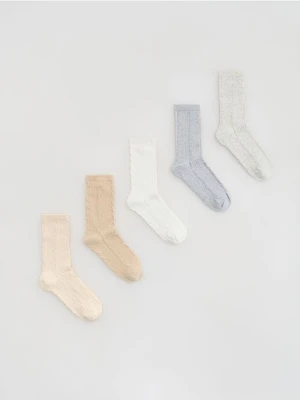 Reserved - Długie skarpetki z bawełną 5 pack - złamana biel