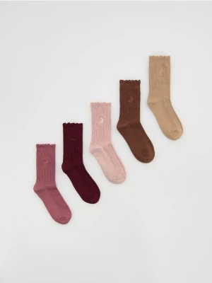 Reserved - Długie skarpetki z haftem 5 pack - brązowy
