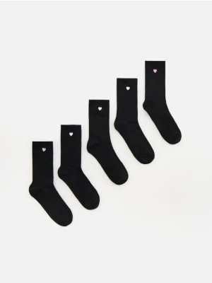 Reserved - Długie skarpetki z haftem 5 pack - czarny