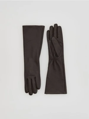 Reserved - Długie skórzane rękawiczki - ciemnobrązowy