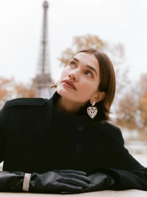 Reserved - Długie skórzane rękawiczki - czarny