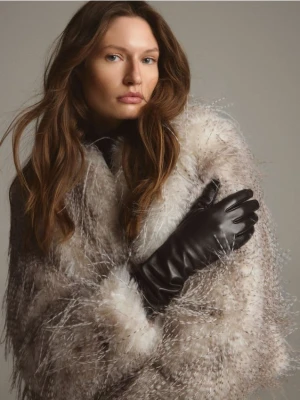 Reserved - Długie skórzane rękawiczki - czarny