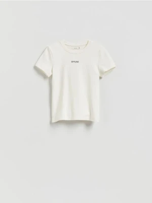 Reserved - Dopasowany t-shirt z nadrukiem - biały