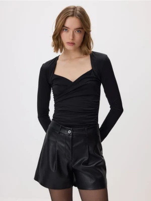 Reserved - Drapowana bluzka - czarny