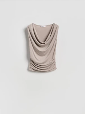 Reserved - Drapowana bluzka z modalem - kremowy