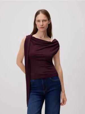 Reserved - Drapowany top z wiskozą - ciemnofioletowy