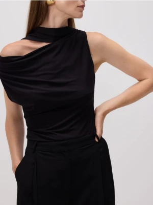 Reserved - Drapowany top z wiskozą - czarny