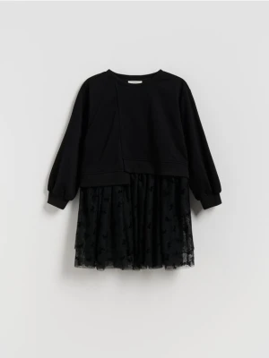 Reserved - Dresowa sukienka z ozdobnym tiulem - czarny