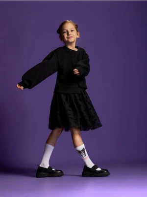 Reserved - Dresowa sukienka z ozdobnym tiulem - czarny