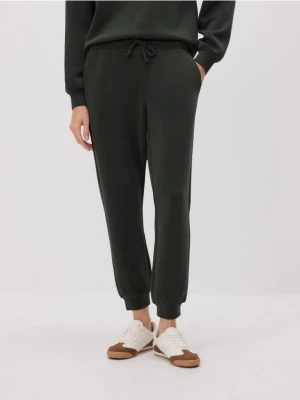 Reserved - Dresowe spodnie z modalem - ciemnozielony