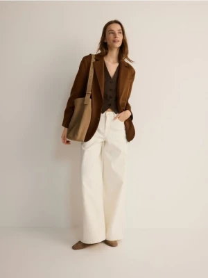 Reserved - Duża zamszowa torebka na ramię - beżowy