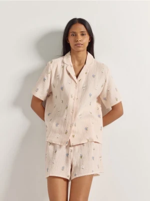 Reserved - Dwuczęściowa piżama muślinowa - brzoskwiniowy