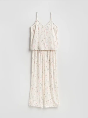 Reserved - Dwuczęściowa piżama na ramiączkach - kremowy