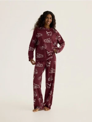 Reserved - Dwuczęściowa piżama w koty - mahoniowy