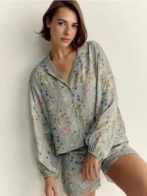 Reserved - Dwucześciowa piżama w kwiaty - jasnoniebieski