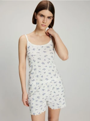 Reserved - Dwucześciowa piżama w kwiaty - złamana biel