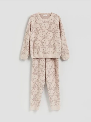 Reserved - Dwuczęściowa piżama w misie - kremowy