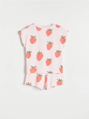 Reserved - Dwuczęściowa piżama w owoce - pastelowy róż