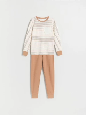 Reserved - Dwuczęściowa piżama w paski - brązowy