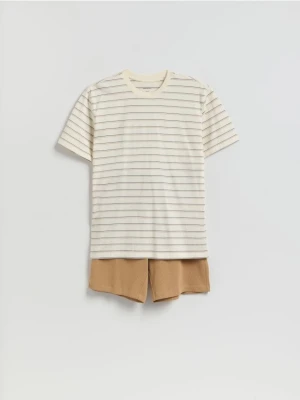 Reserved - Dwuczęściowa piżama w paski - złamana biel