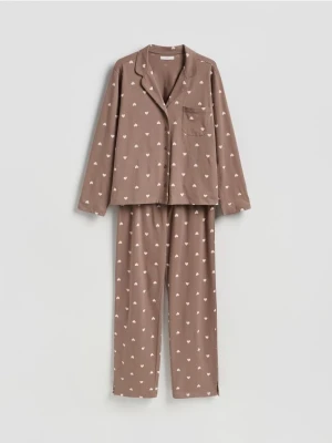Reserved - Dwuczęściowa piżama w serca - brązowy