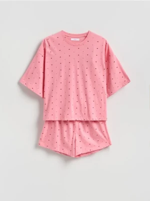 Reserved - Dwuczęściowa piżama w serca - intensywny róż