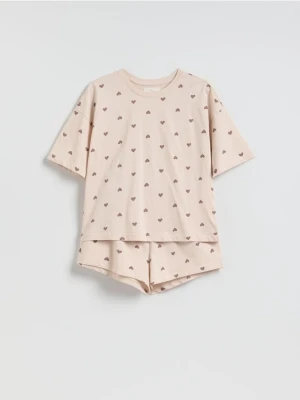 Reserved - Dwuczęściowa piżama w serca - kremowy